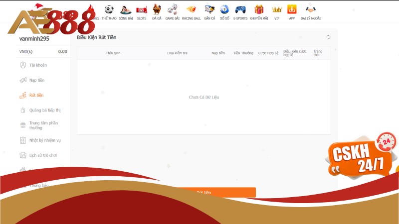Hướng dẫn thành viên mới cách rút tiền AE888